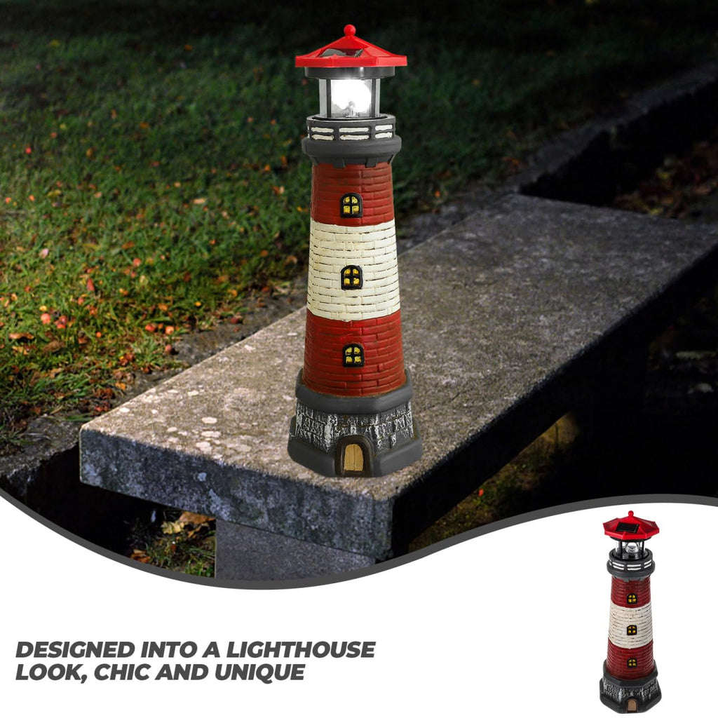 Solar Lighthouse with Rotating LED Lights 15 Inch Tall K359056