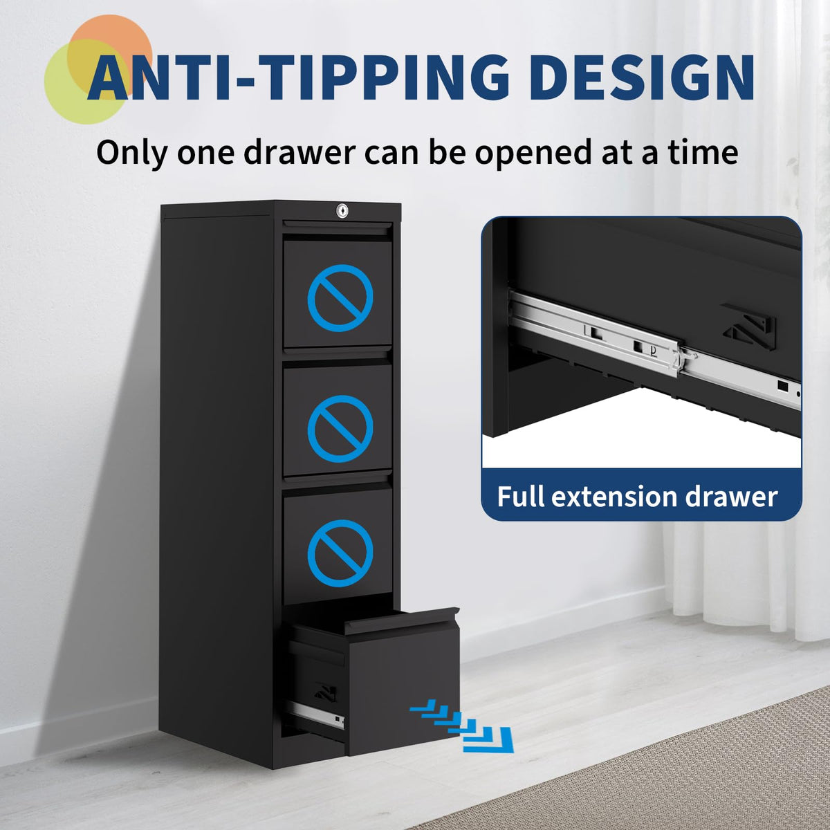 4 Drawer Metal File Cabinet with Lock D465
