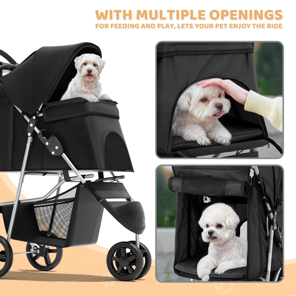 3-Wheel Pet Stroller for Small/Medium Dog Cat, Up to 33lbs, Black A5546