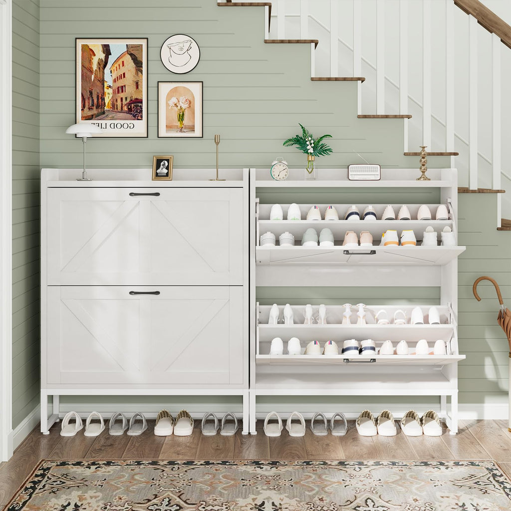 White 2 Flip Drawers Shoe Storage Cabinet R519520