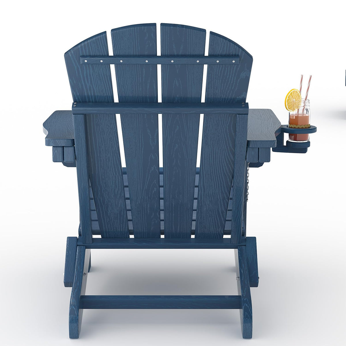 Navy Blue HDPE Folding Adirondack Chair Set of 6 with Cup Holder W3728