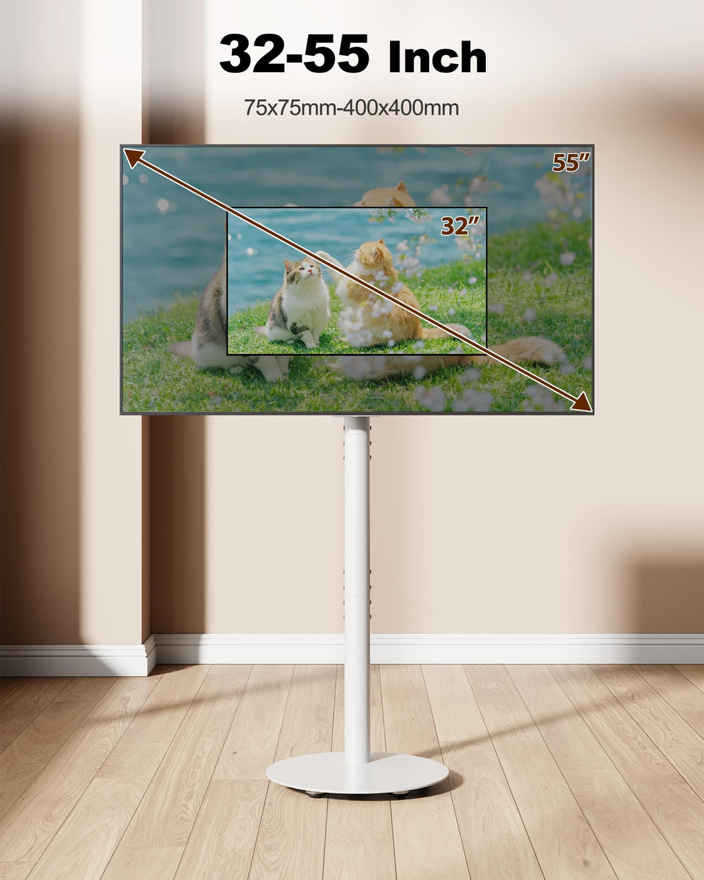 White Rolling TV Stand for 32-55 Inch TVs H8496