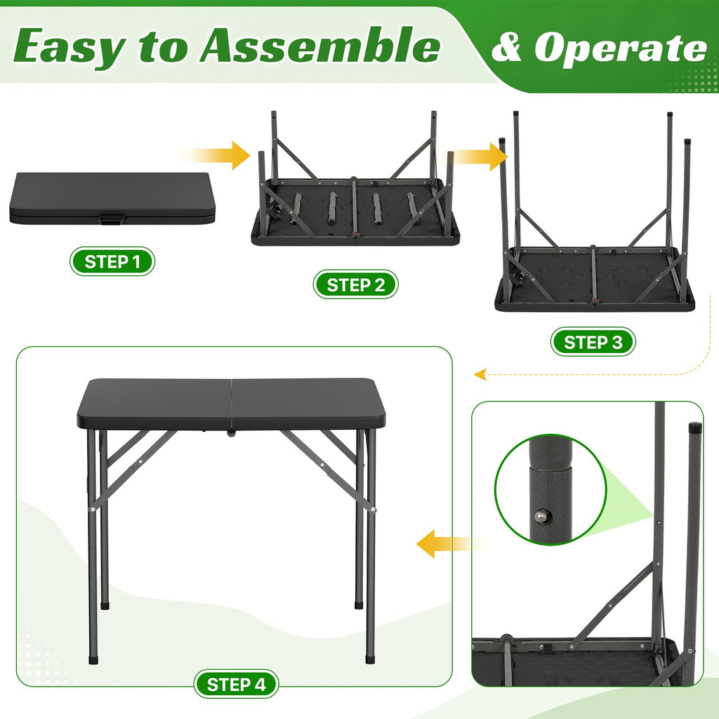 34" Square Folding Table, Black T10184