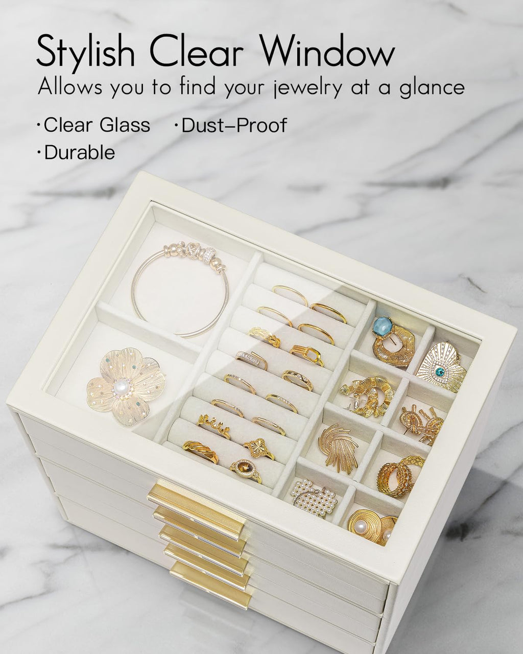 5 Layer Glass Lid Jewelry Organizer with 5 Drawers Z607422