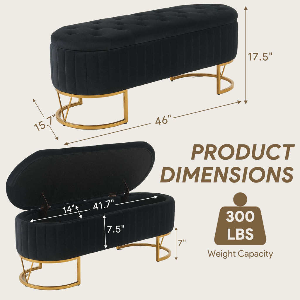 Black Velvet Upholstered Storage Bench L422