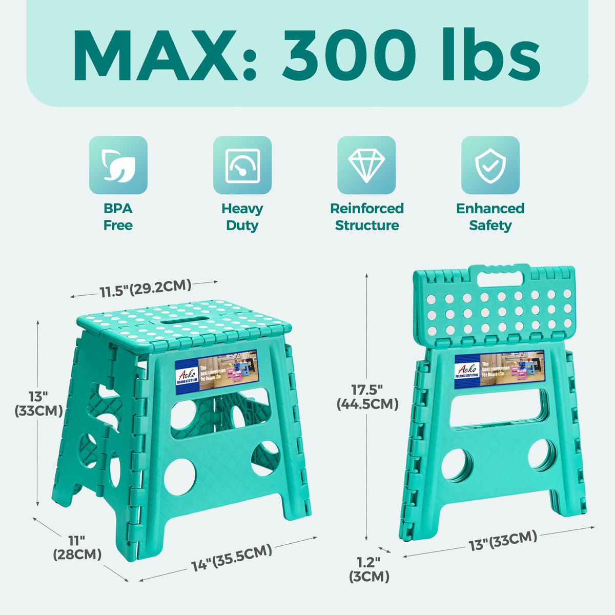Teal 13 Inch Folding Step Stool T68026