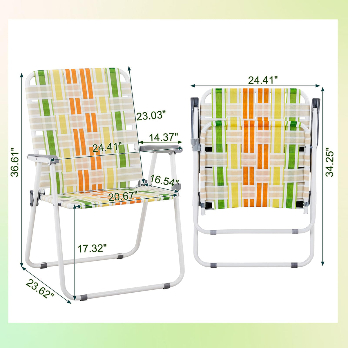 Yellow & Green Webbed Lawn Chairs Set of 2 P427