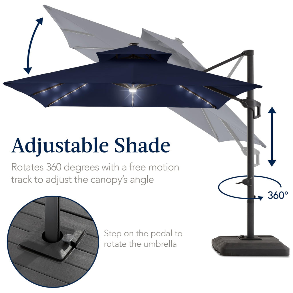 12x12ft LED Cantilever Patio Umbrella with Base and 360° Rotation F56827