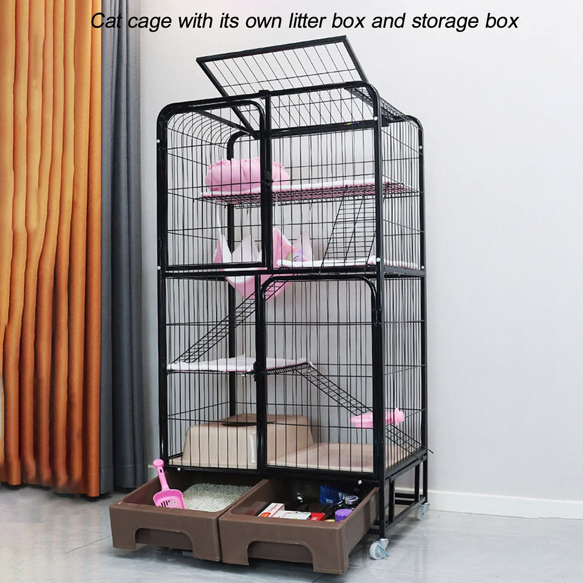 Black Four Layer Metal Cat Cage Dog Crate J43717