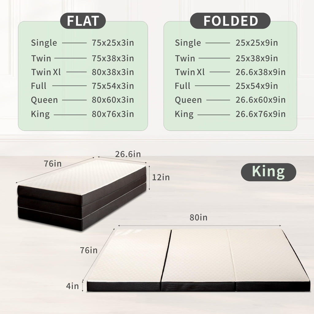 4 Inch Tri Fold Memory Foam Mattress with Washable Cover R64088