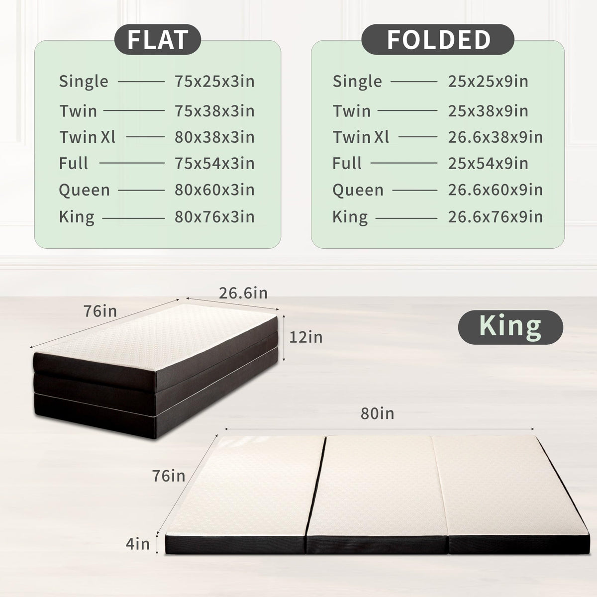 4 Inch Tri Fold Memory Foam Mattress with Washable Cover R64088