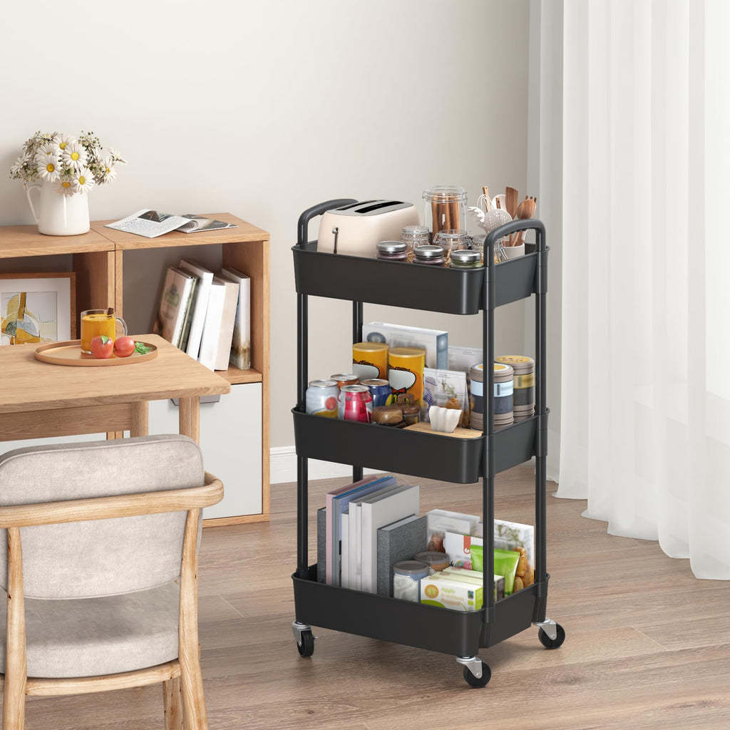 3-Tier Plastic Rolling Utility Cart with Wheels O177266
