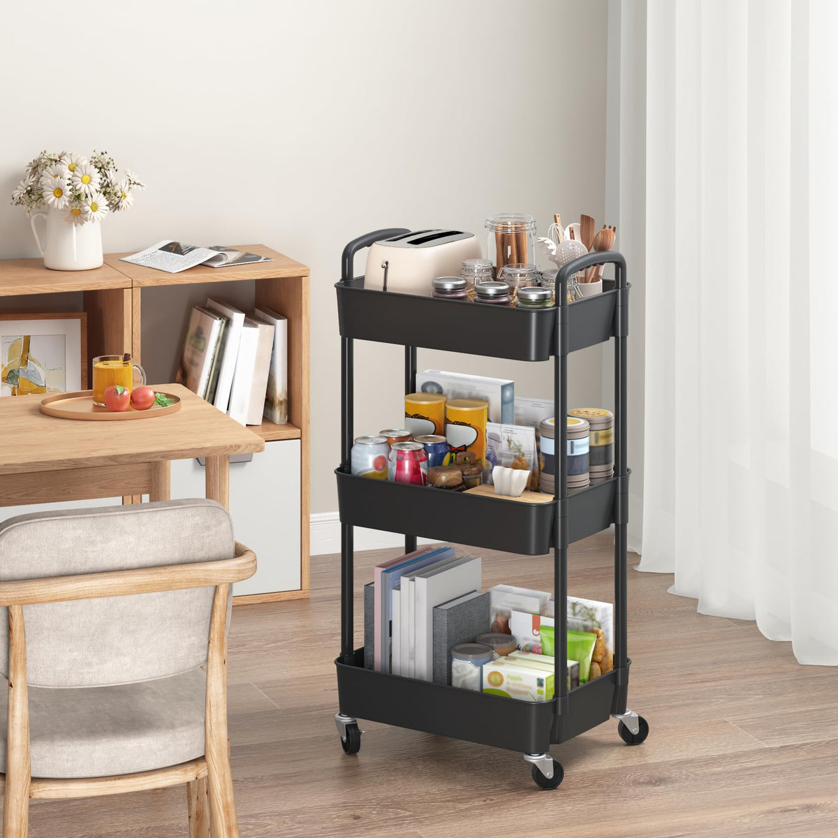 3-Tier Plastic Rolling Utility Cart with Wheels O177266