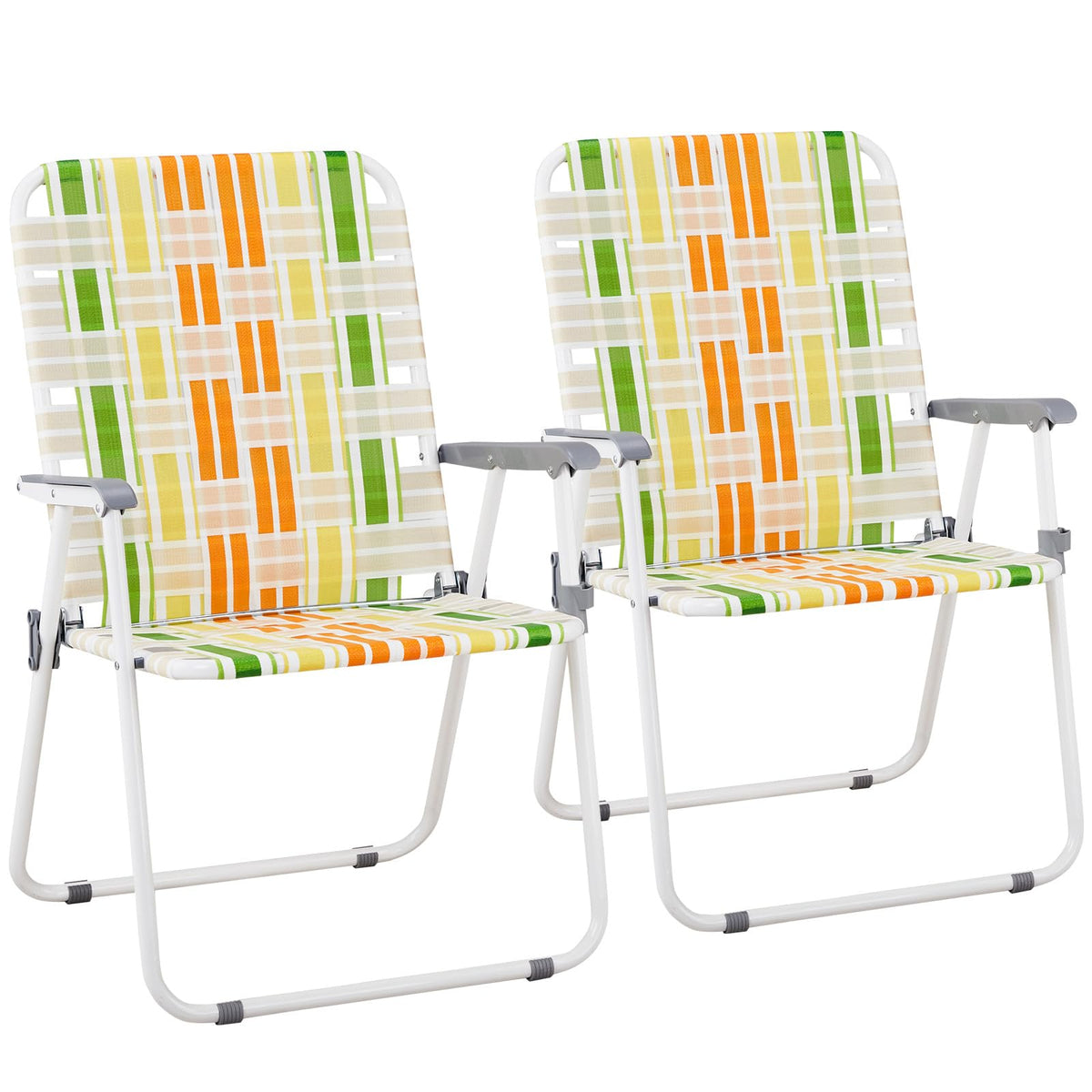 Yellow & Green Webbed Lawn Chairs Set of 2 P427