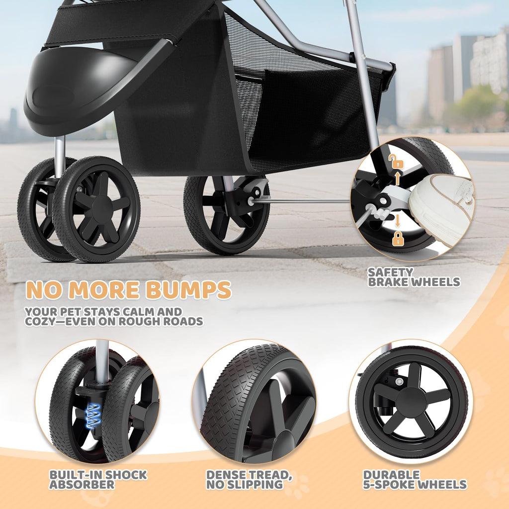 3-Wheel Pet Stroller for Small/Medium Dog Cat, Up to 33lbs, Black A5546