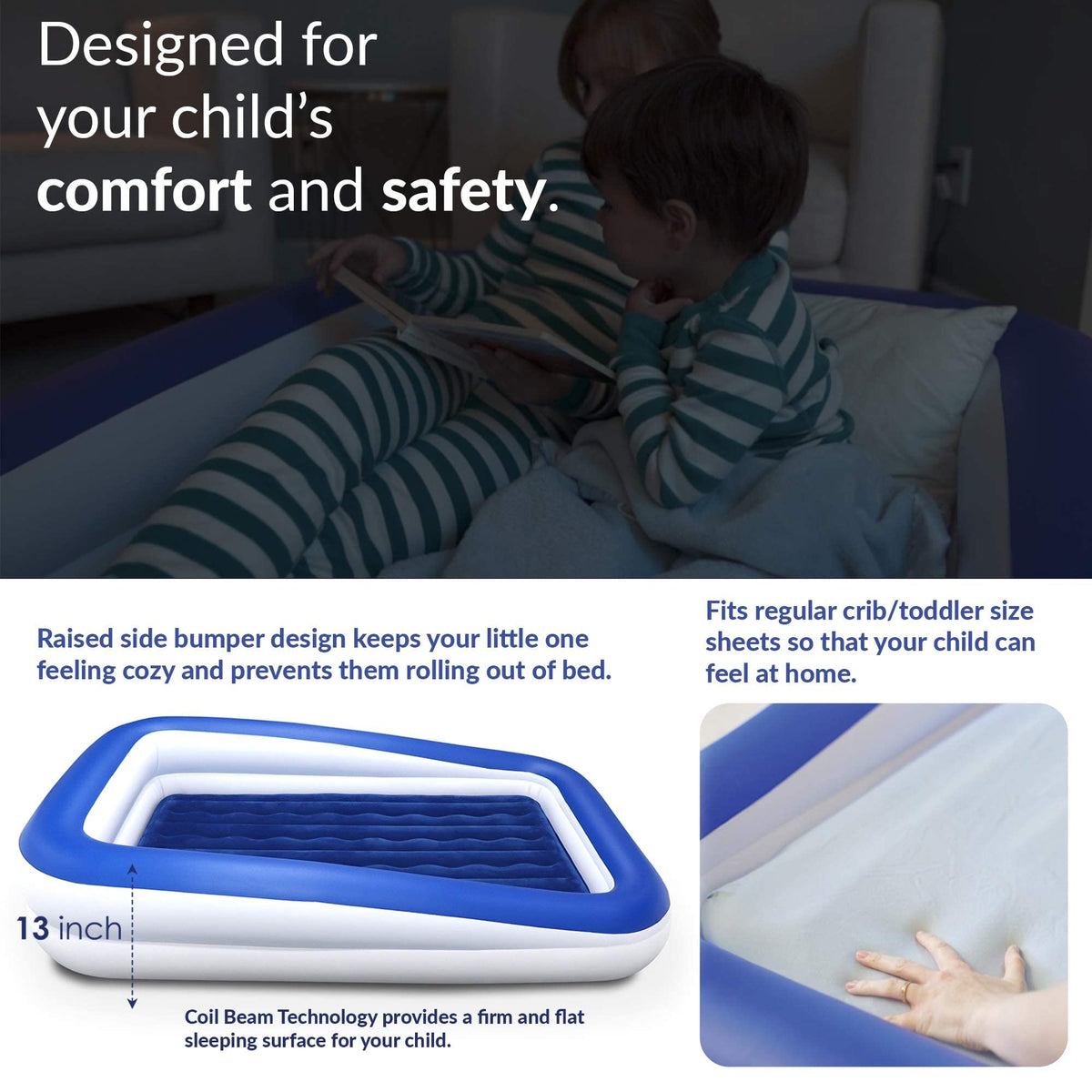 Kids Inflatable Travel Bed with High Speed Pump, Blue M982061
