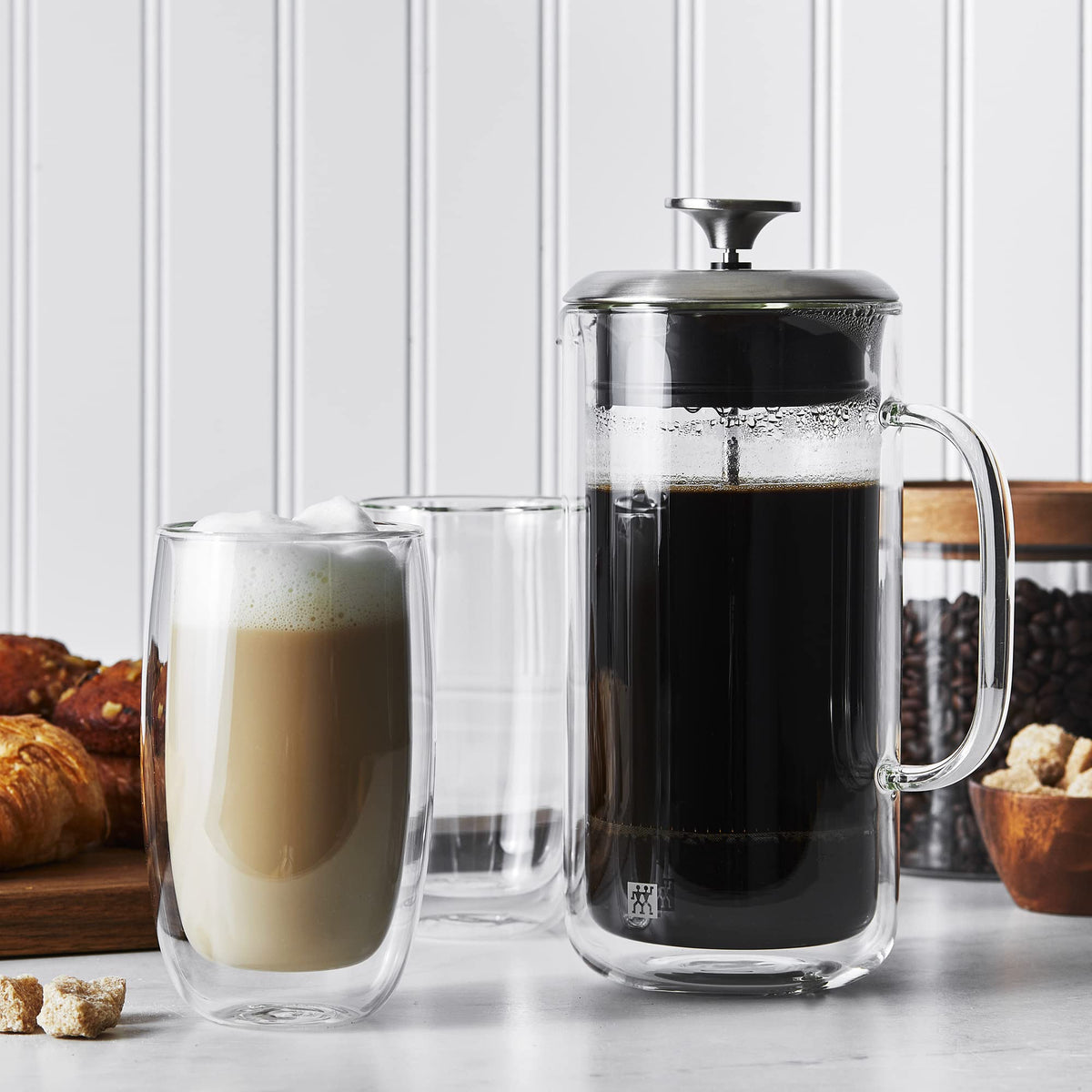 Double Wall French Press and Latte Glass X39775