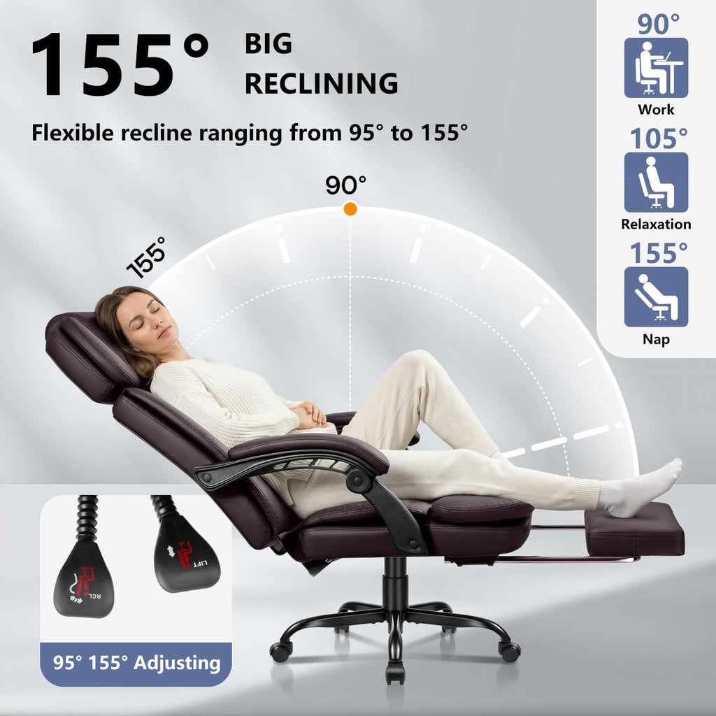 Brown High Back Ergonomic PU Leather Office Chair with Foot-Rest S494
