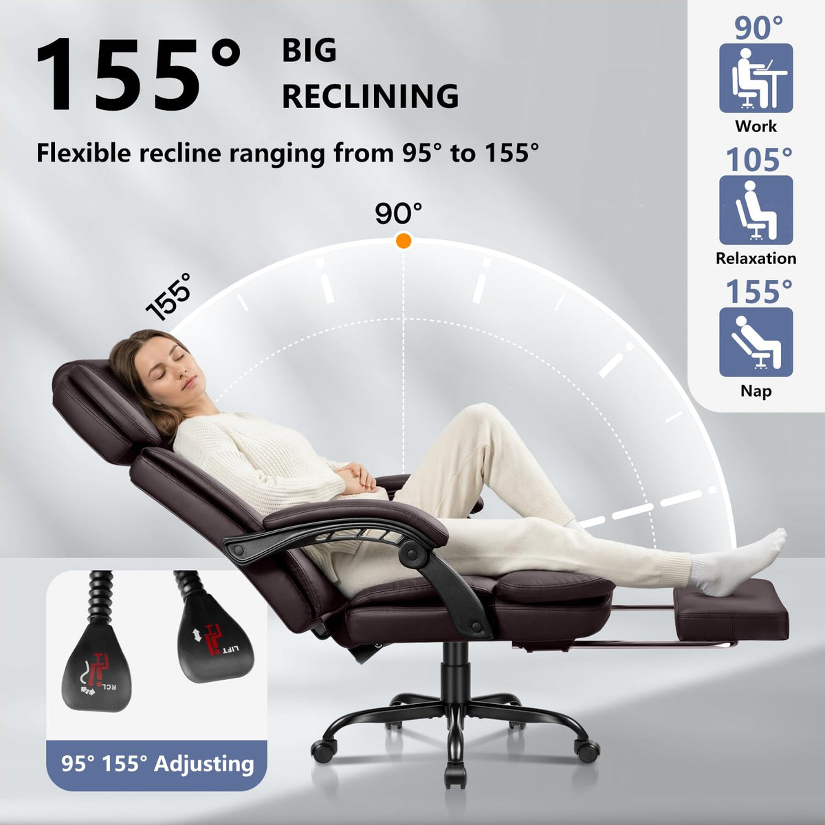 Brown High Back Ergonomic PU Leather Office Chair with Foot-Rest S494
