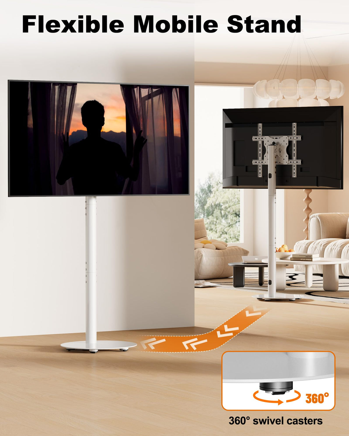 White Rolling TV Stand for 32-55 Inch TVs H8496