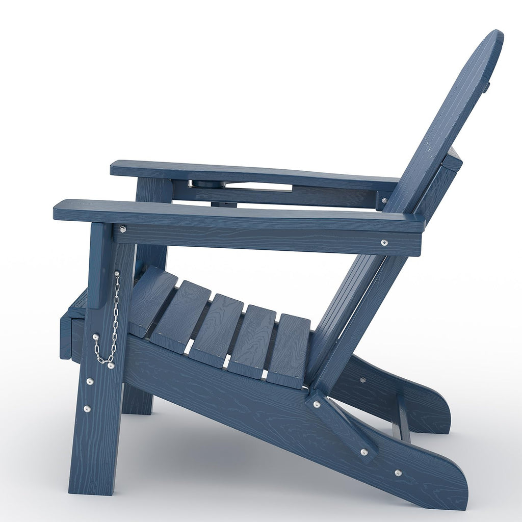 Navy Blue HDPE Folding Adirondack Chair Set of 6 with Cup Holder W3728