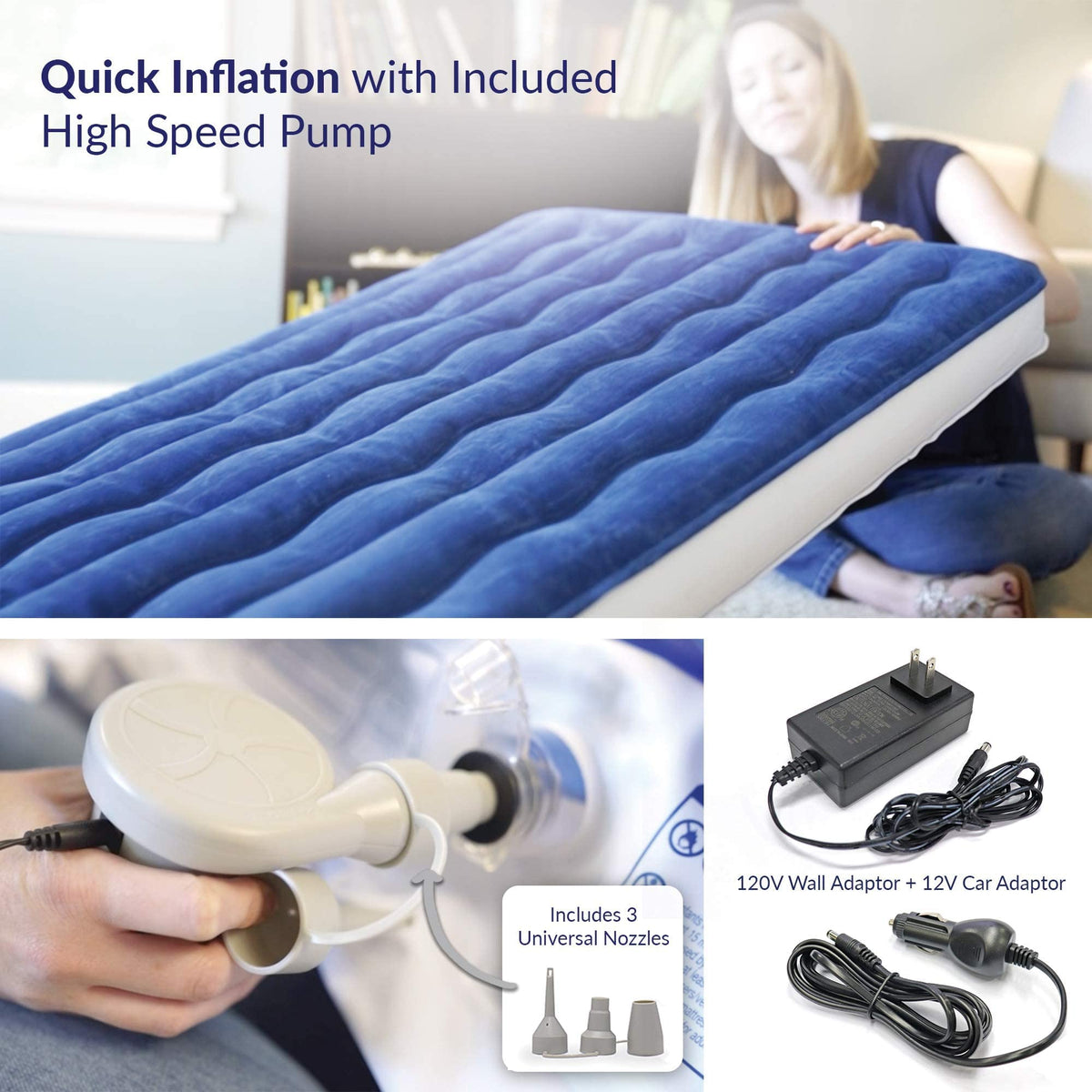 Kids Inflatable Travel Bed with High Speed Pump, Blue M982061