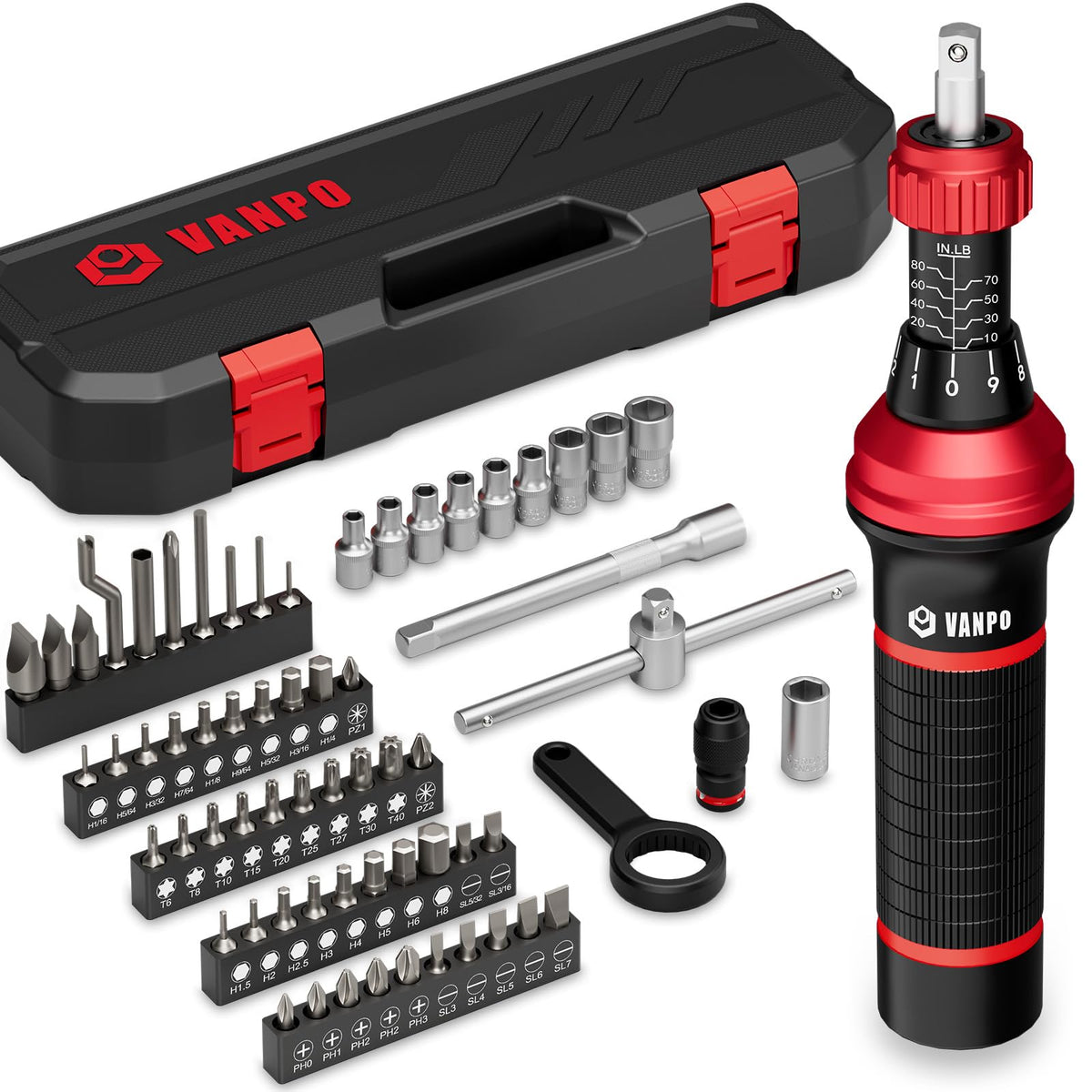 Torque Screwdriver, 10–80 in-lb, 64 Pieces P17339