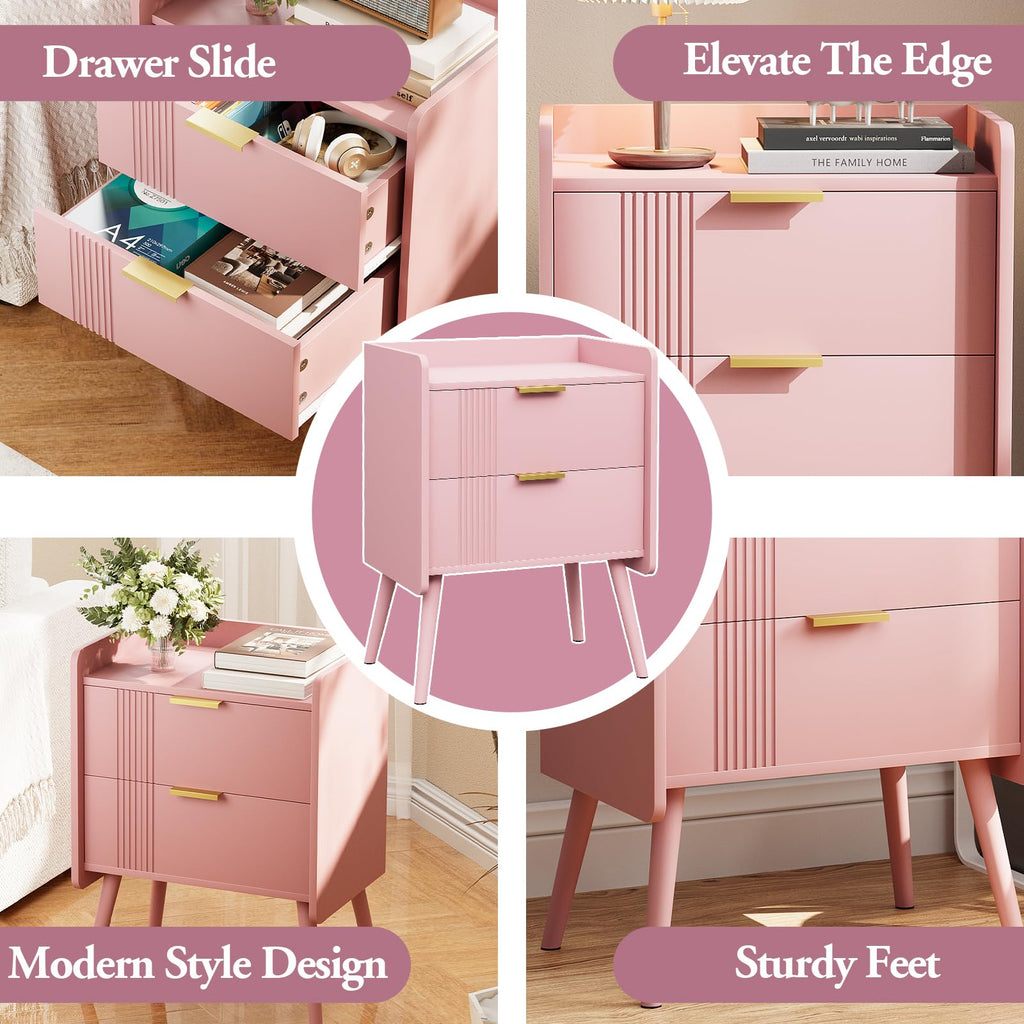 Pink 2 Drawer Wooden Nightstand G65673