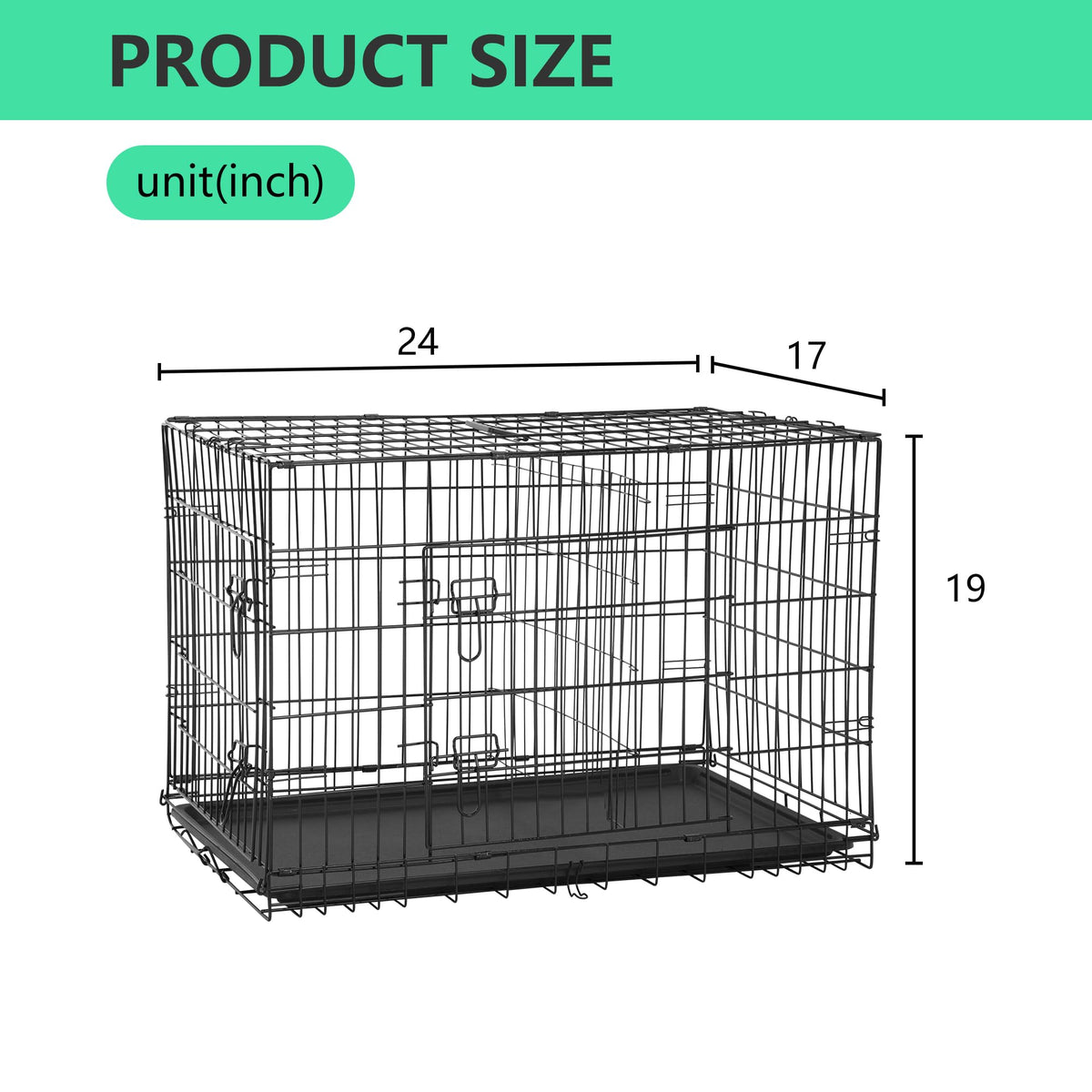 24 inch Folding Metal Wire Dog Crate with Double Door L1120