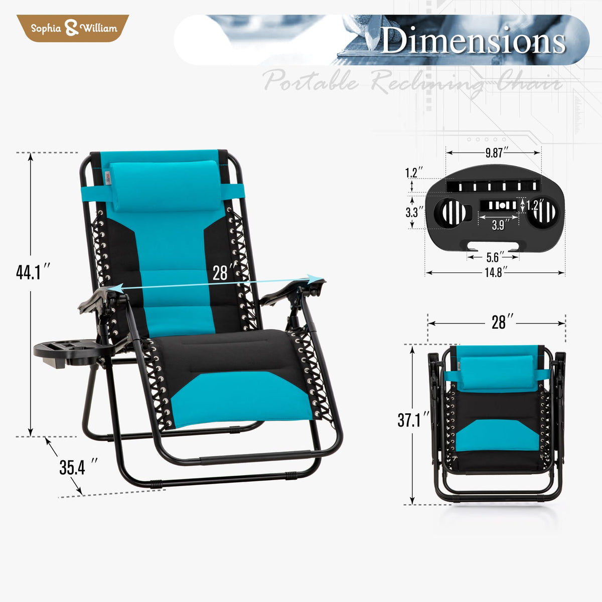 Aqua Padded Zero Gravity Chair Set of 2 V22395