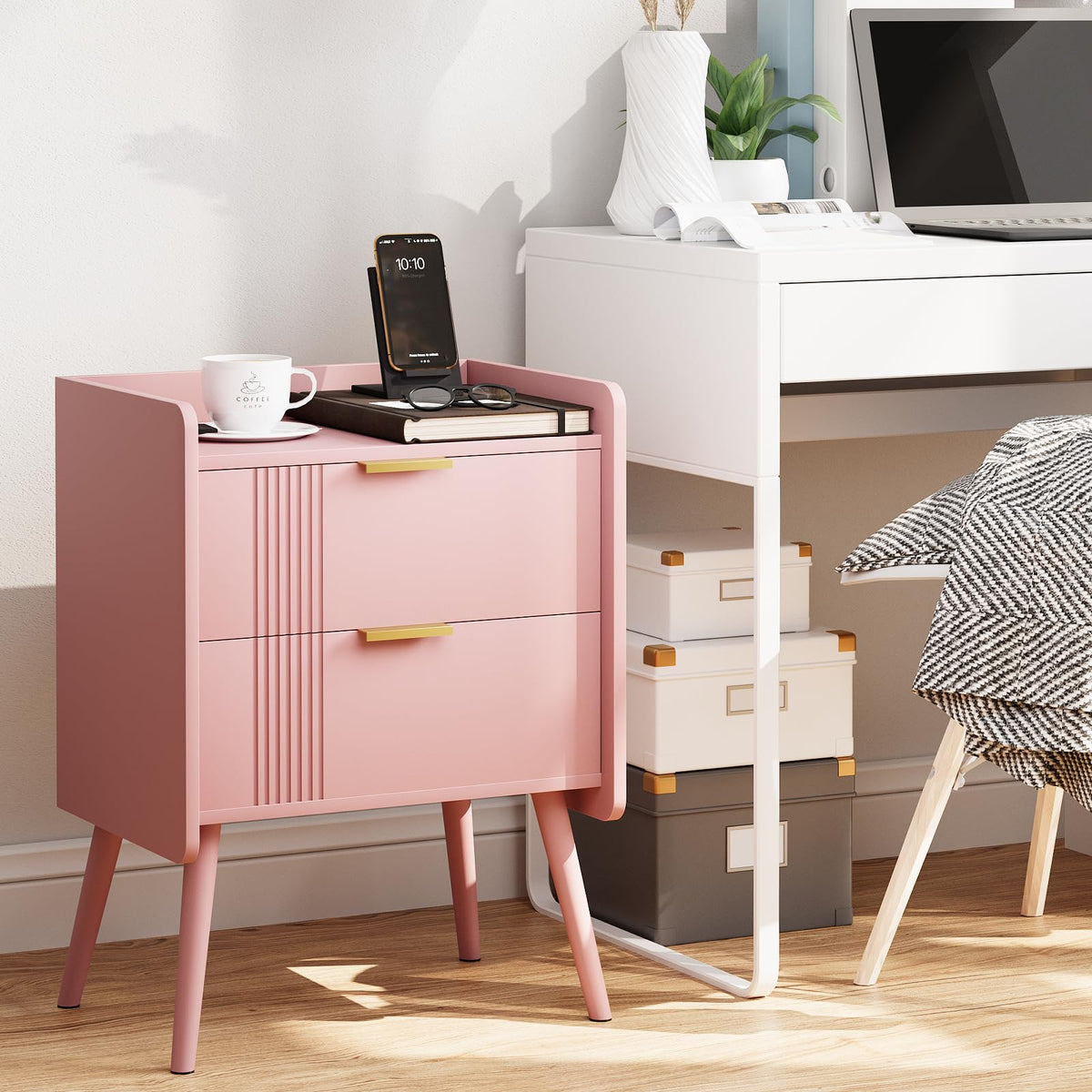 Pink 2 Drawer Wooden Nightstand G65673