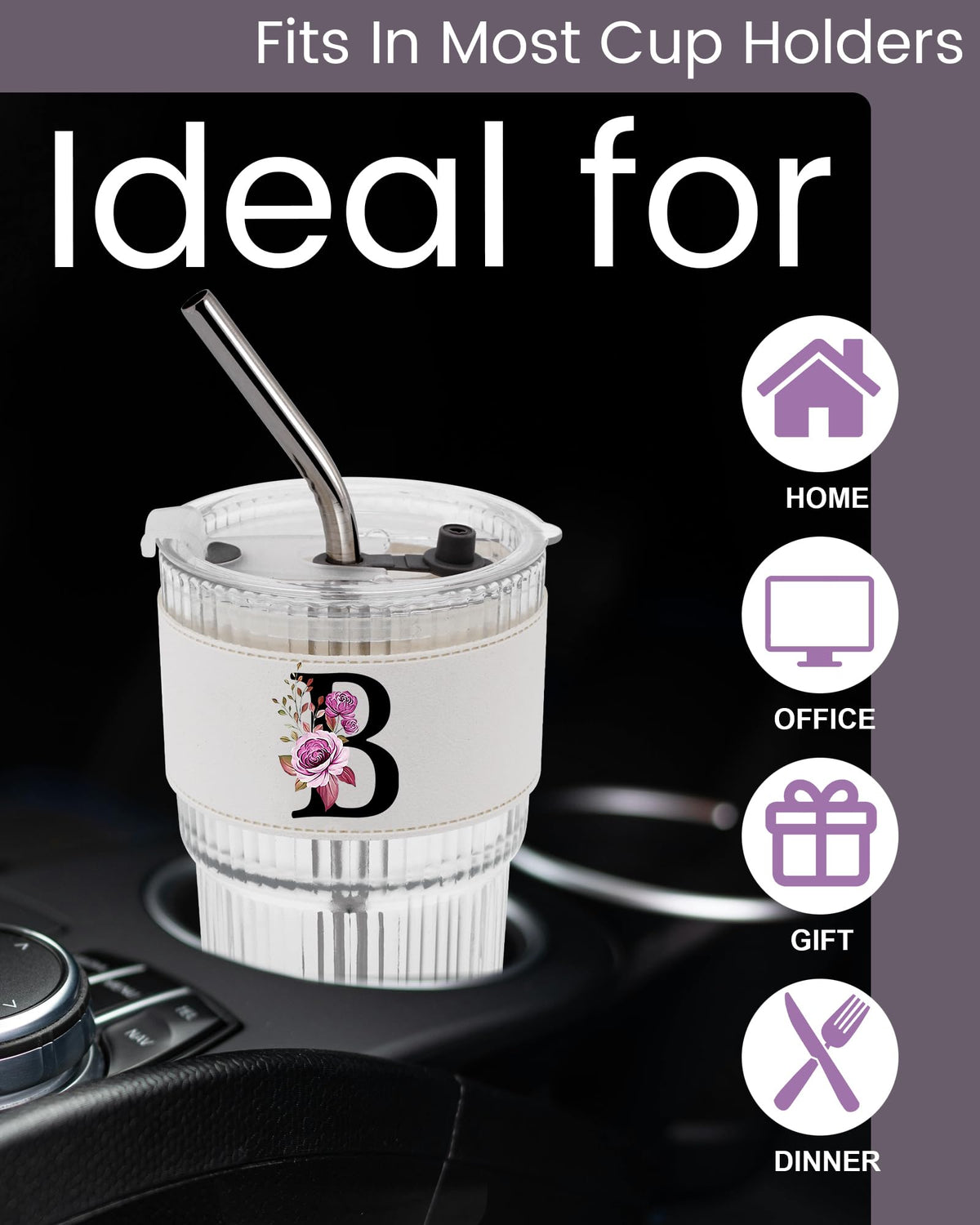 Glass Cup with Lid Straw Clear Tumbler Q3684