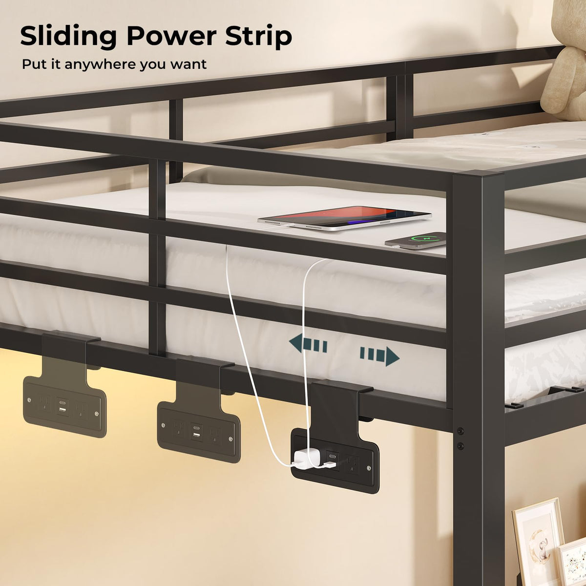 Black Triple Bunk Bed Twin Over Twin with Storage Staircase H2445
