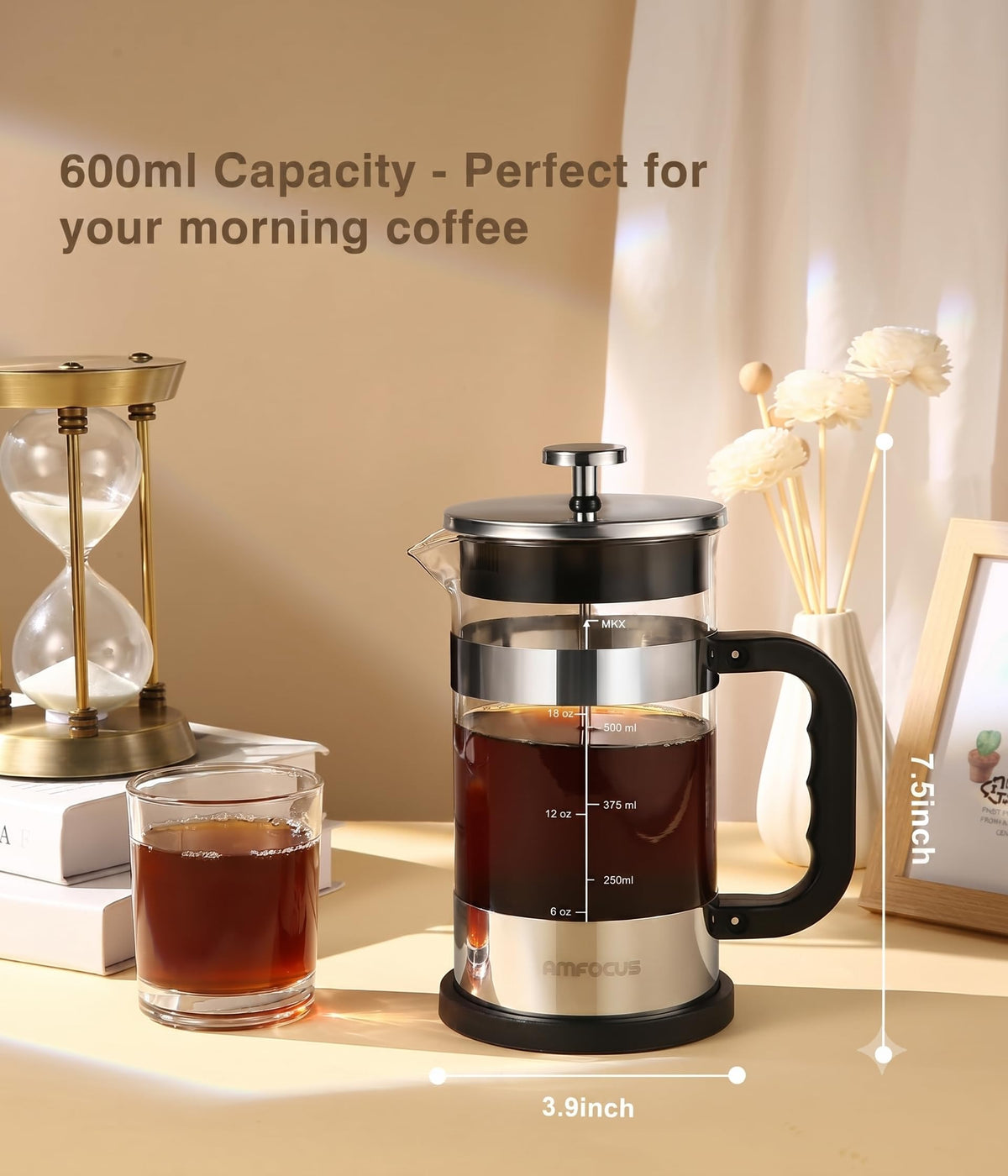 French Press Coffee Maker 21 oz Borosilicate Glass W745