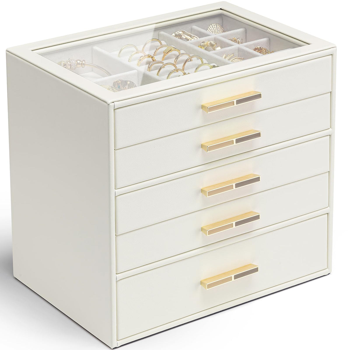 5 Layer Glass Lid Jewelry Organizer with 5 Drawers Z607422