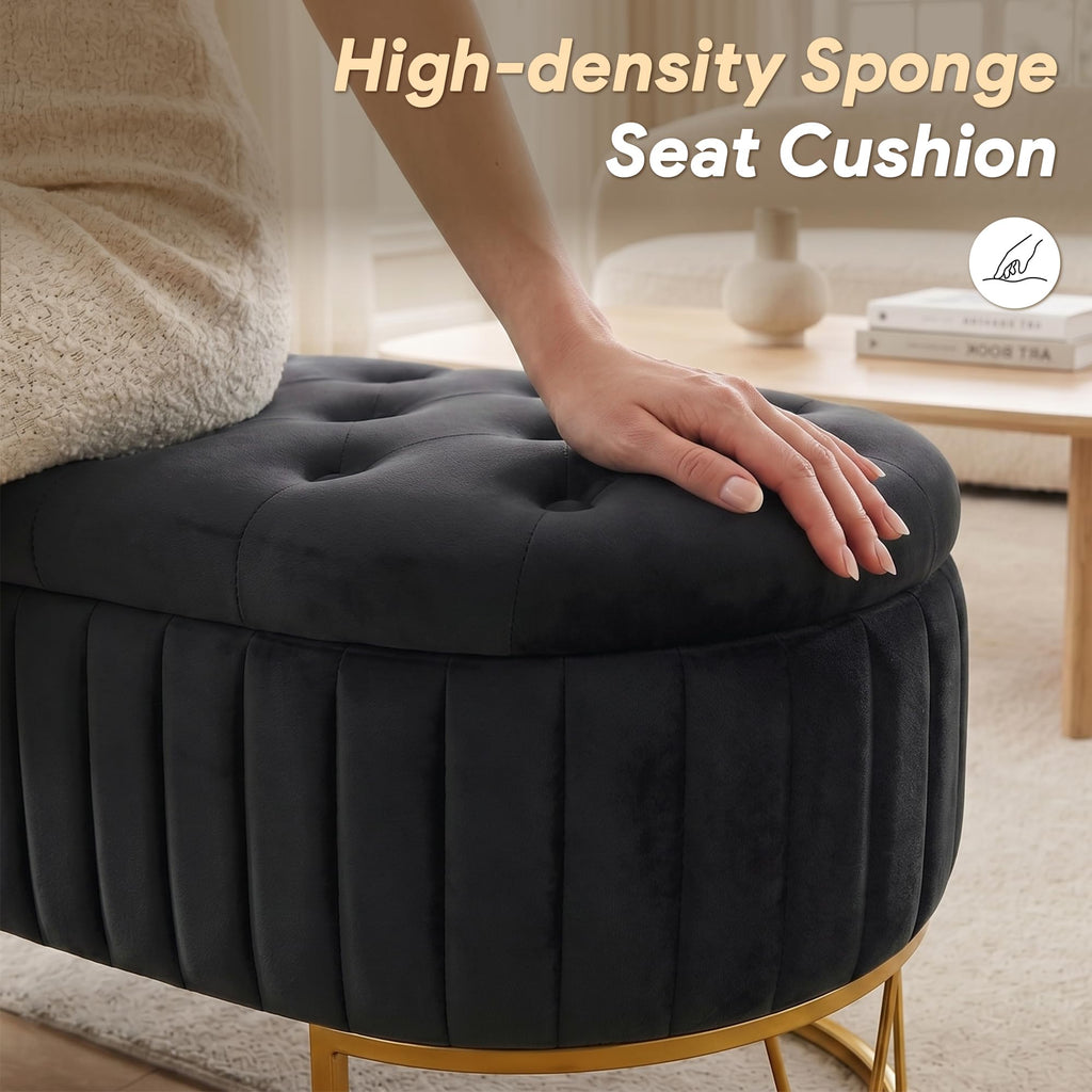Black Velvet Upholstered Storage Bench L422