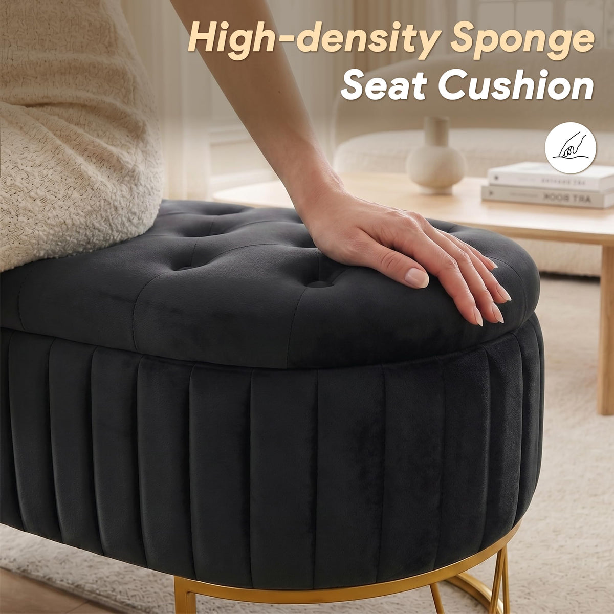Black Velvet Upholstered Storage Bench L422