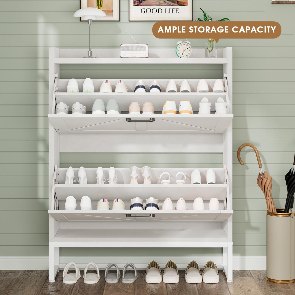 White 2 Flip Drawers Shoe Storage Cabinet R519520