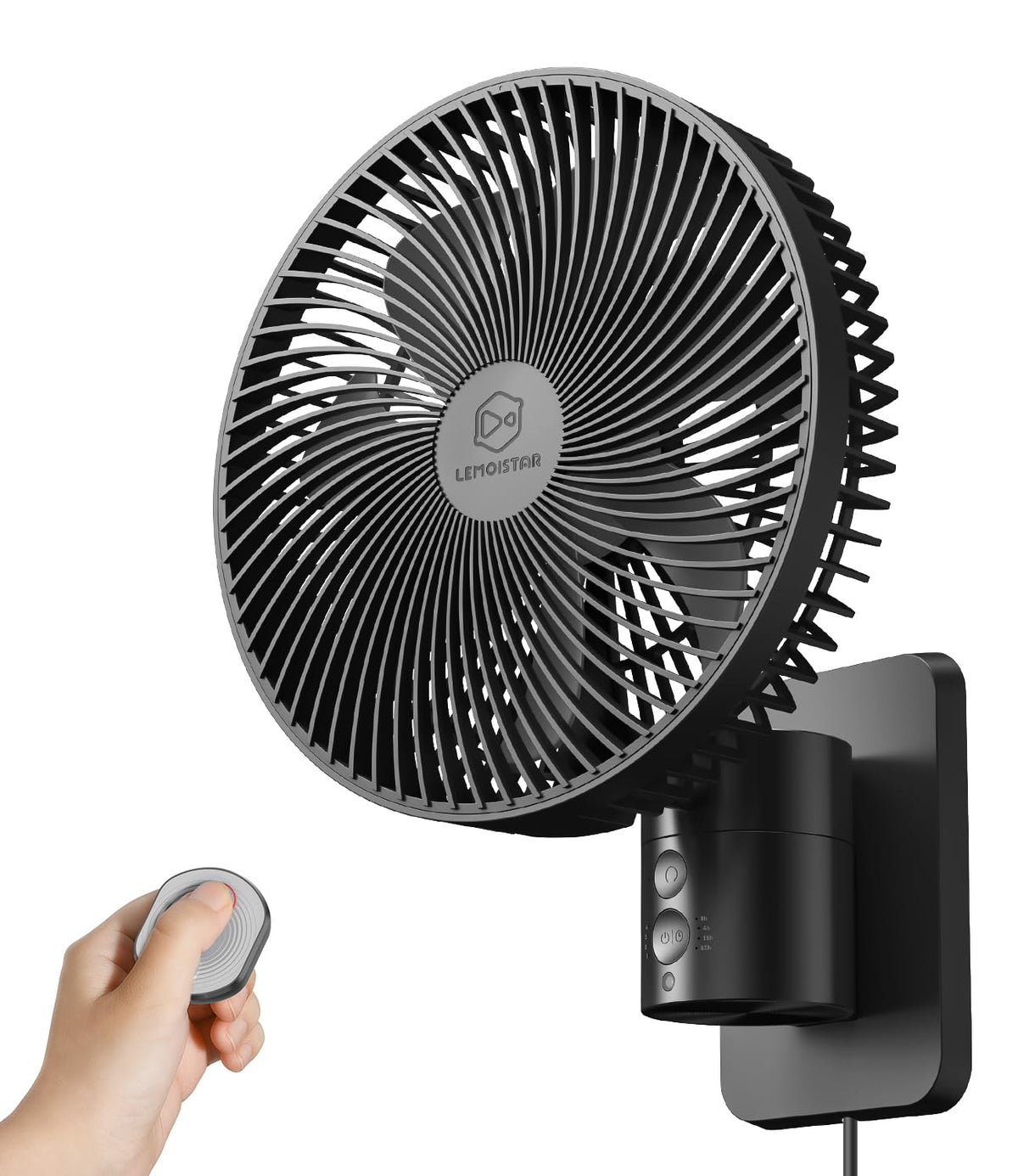8 Inch Wall Mounted Fan with Remote Control, 4 Speeds, Black Y825