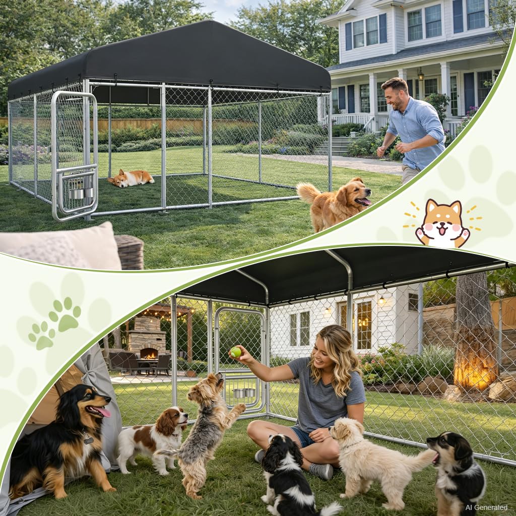 10x10FT Heavy Duty Outdoor Dog Kennel with Roof U2215