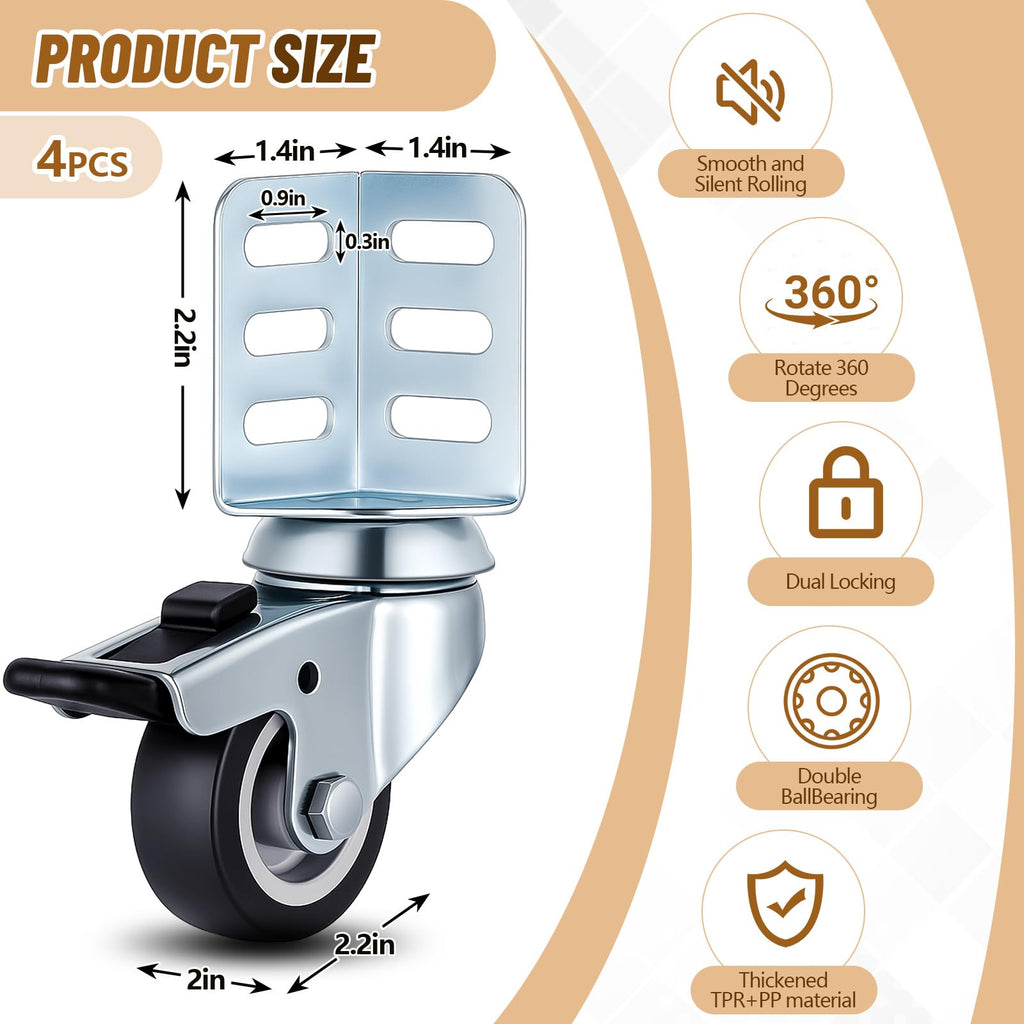 4 Pack Black Swivel Caster Wheels with Top Brake R27266