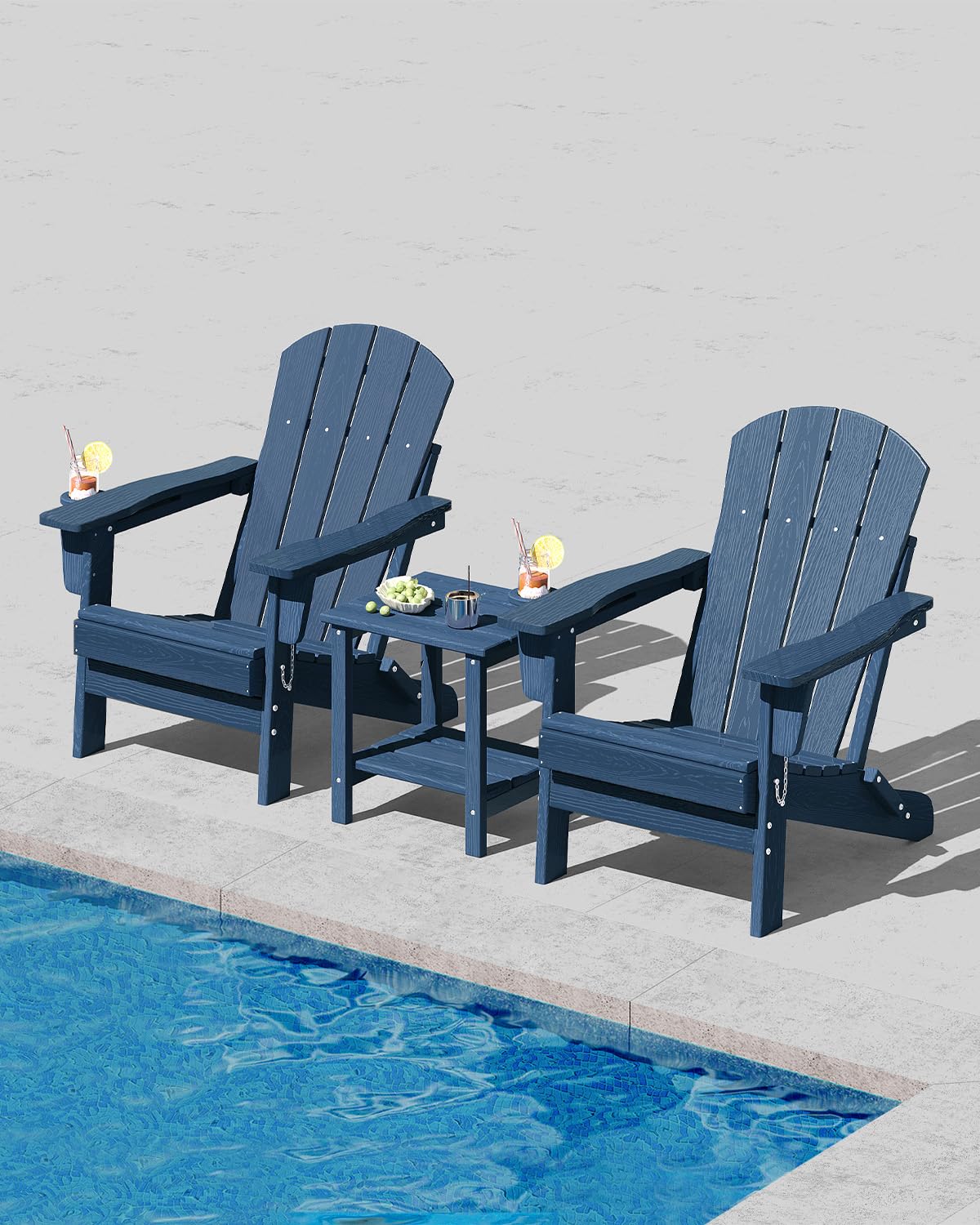 Navy Blue HDPE Folding Adirondack Chair Set of 6 with Cup Holder W3728