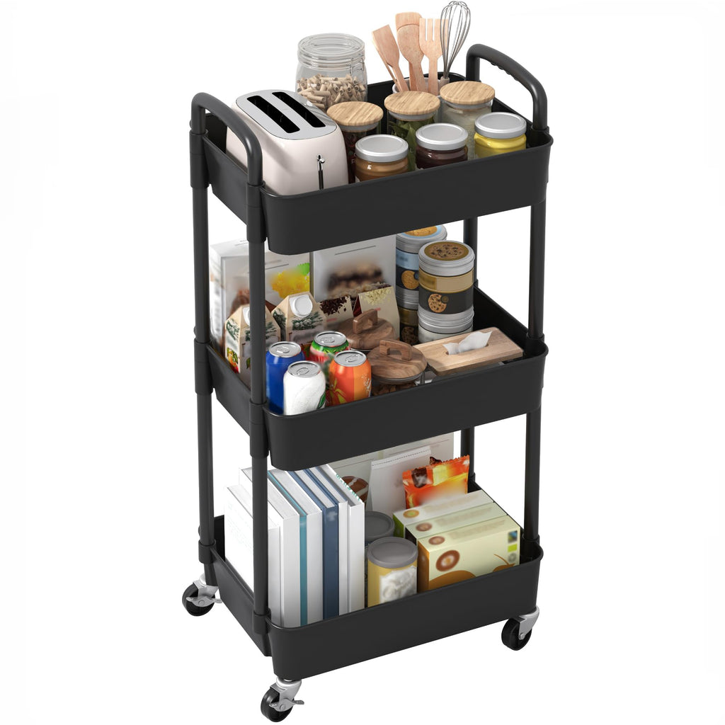 3-Tier Plastic Rolling Utility Cart with Wheels O177266