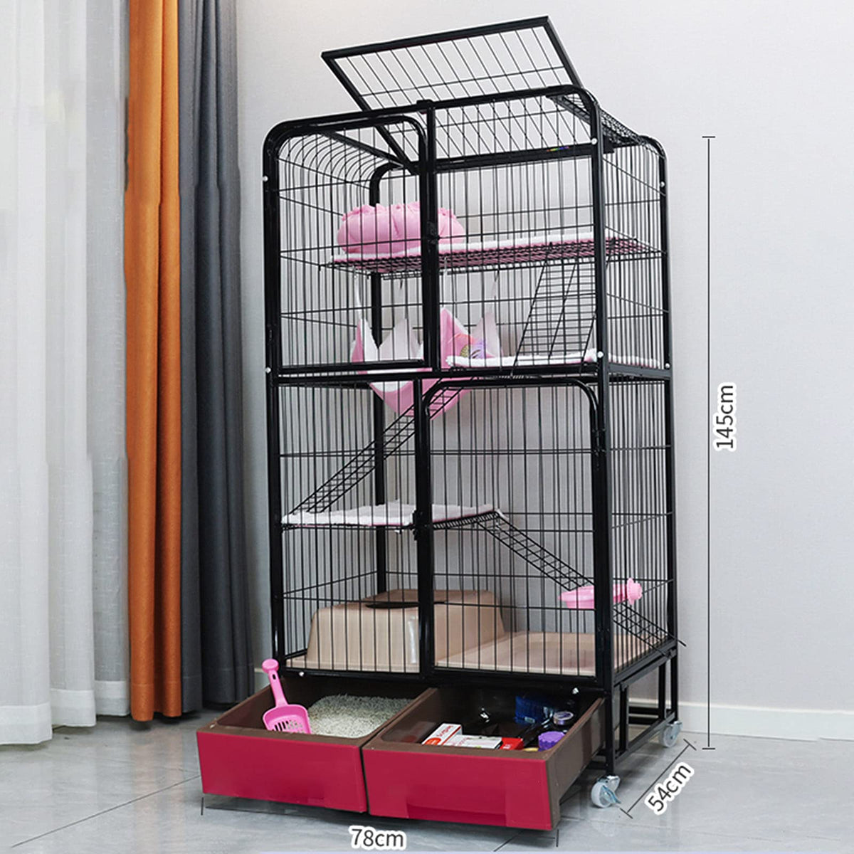 Black Four Layer Metal Cat Cage Dog Crate J43717