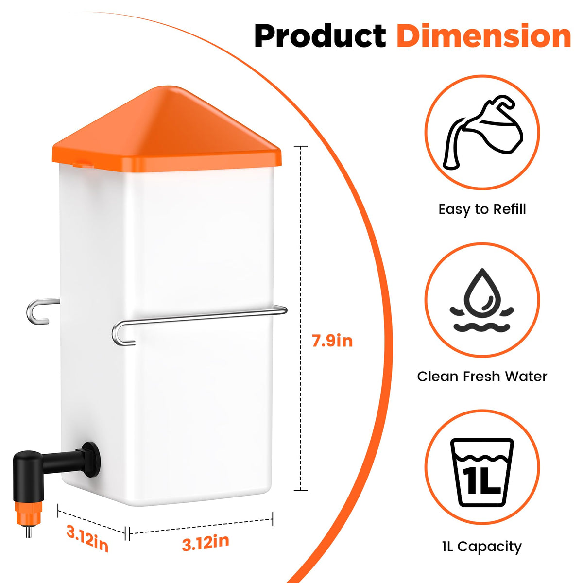 1L Baby Chick Waterer with Nipple Drinker and Anti-Roost Cone Y708