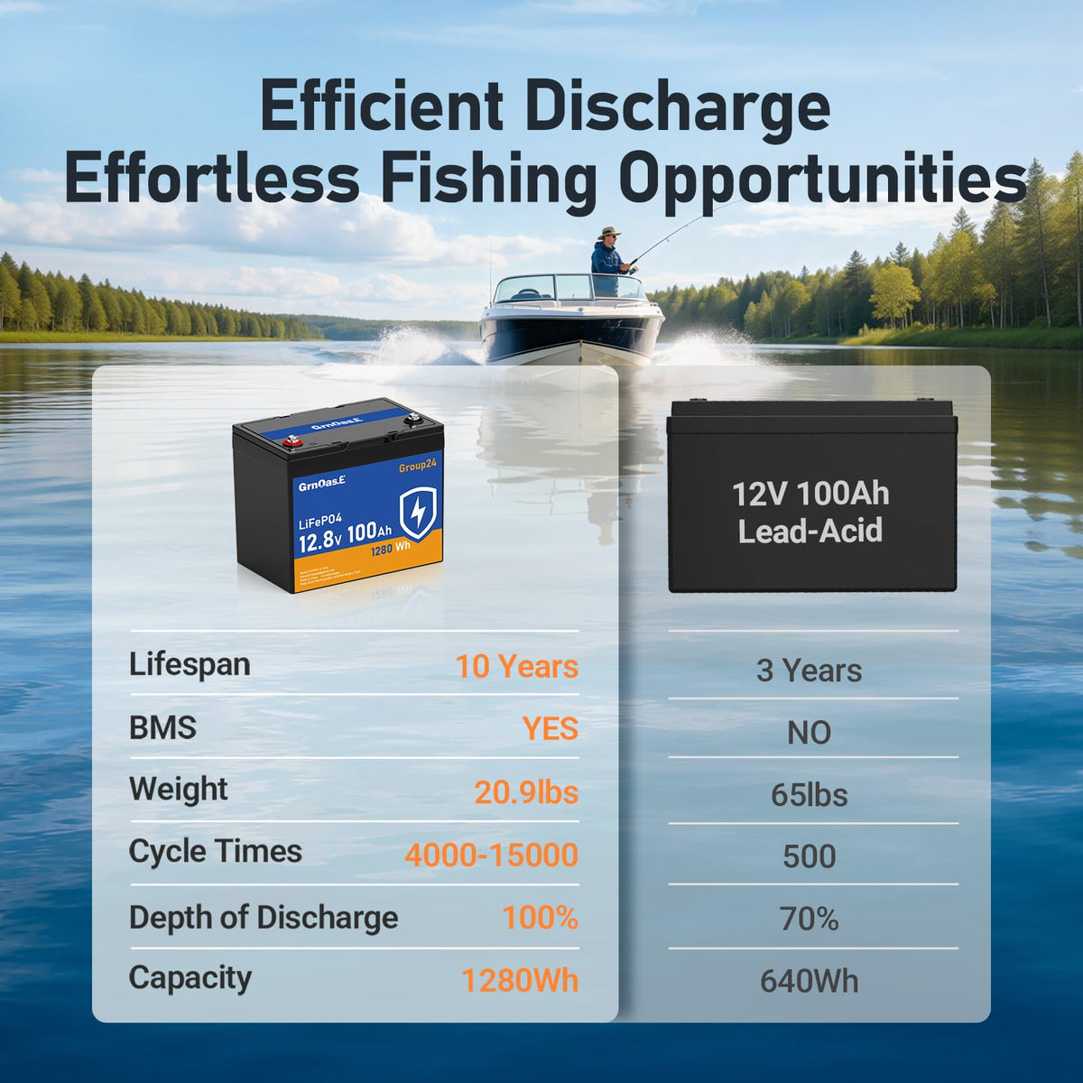 12V 100Ah LiFePO4 Deep Cycle Battery with 100A BMS W41680