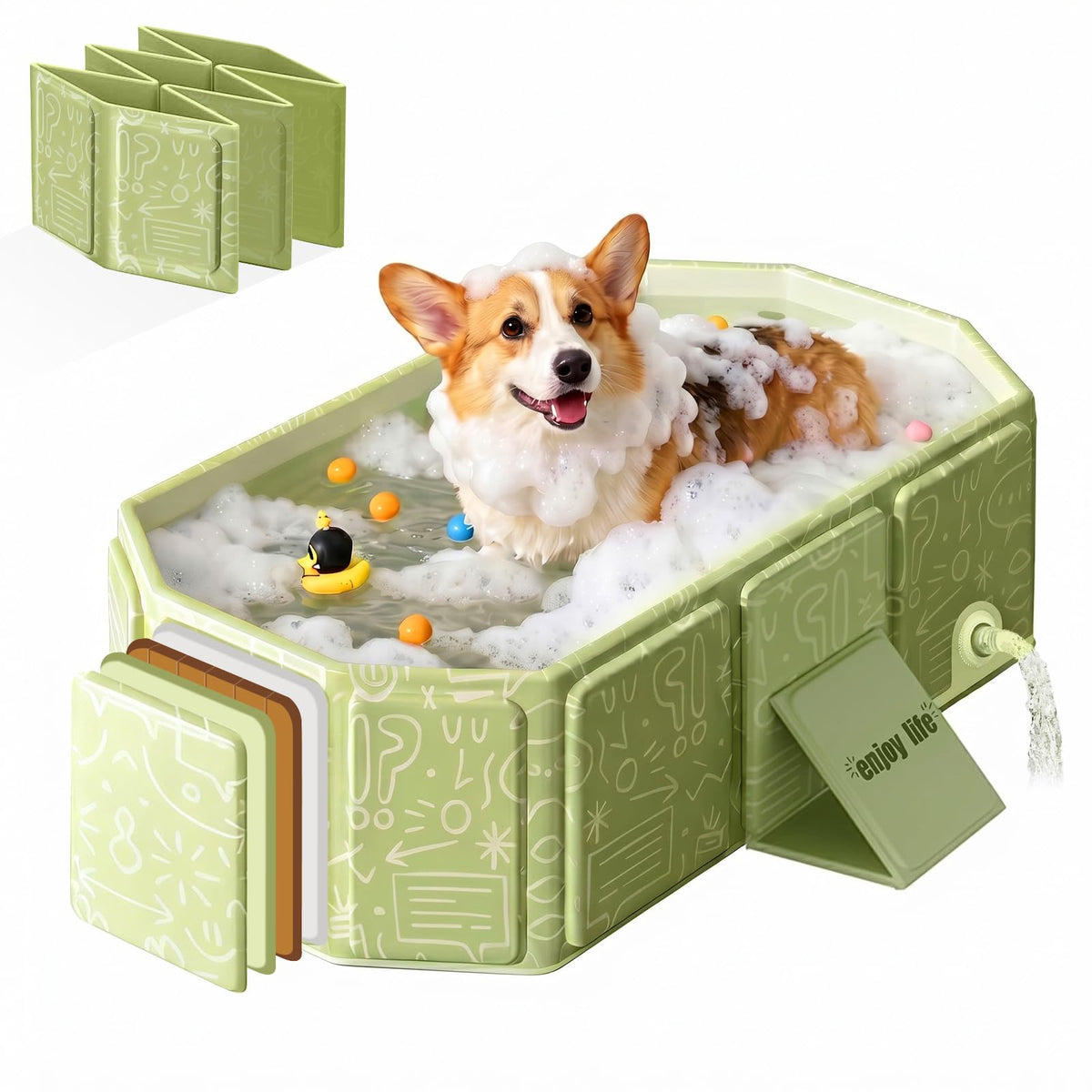 Foldable Dog Bathtub with Side Drain Plug K4304