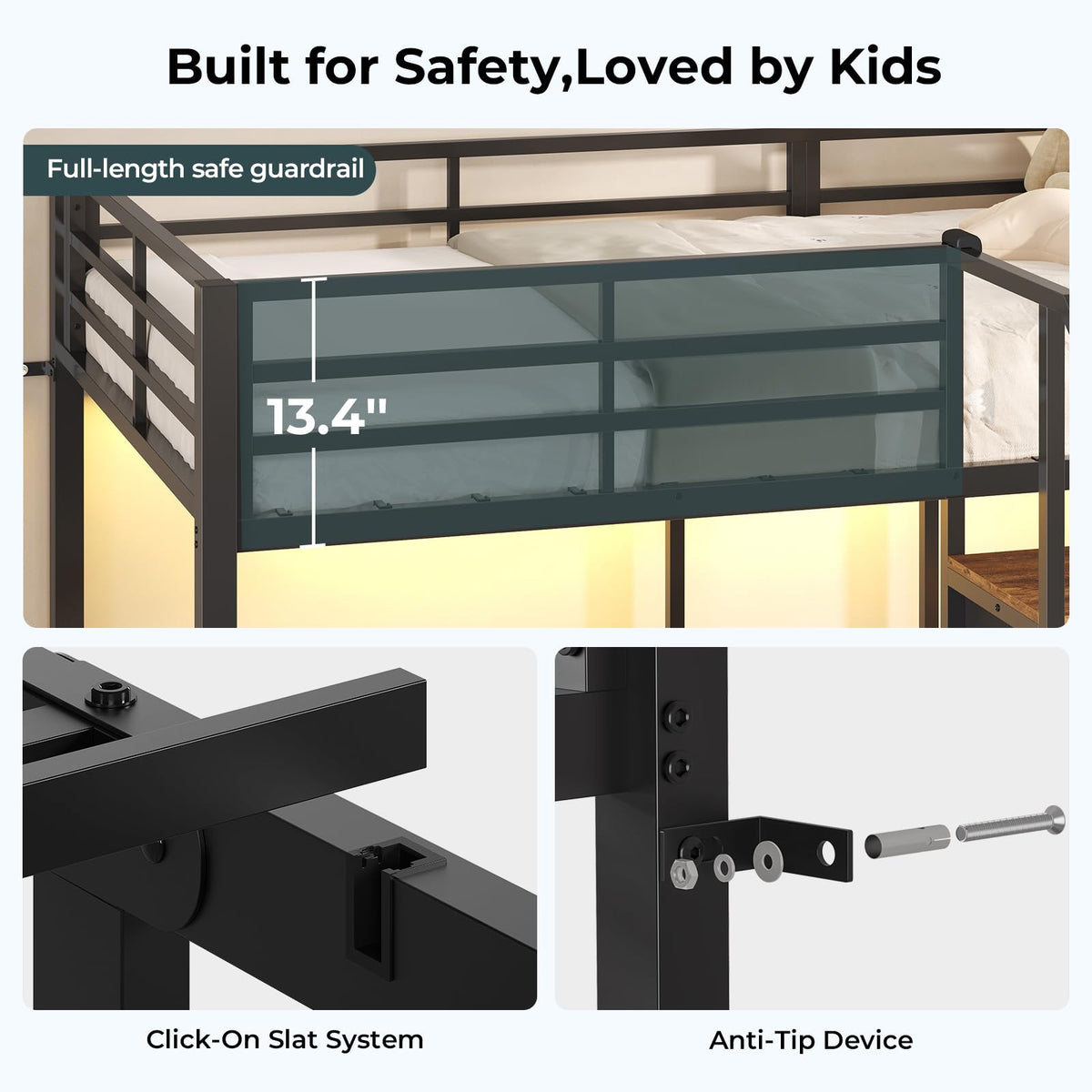 Black Triple Bunk Bed Twin Over Twin with Storage Staircase H2445