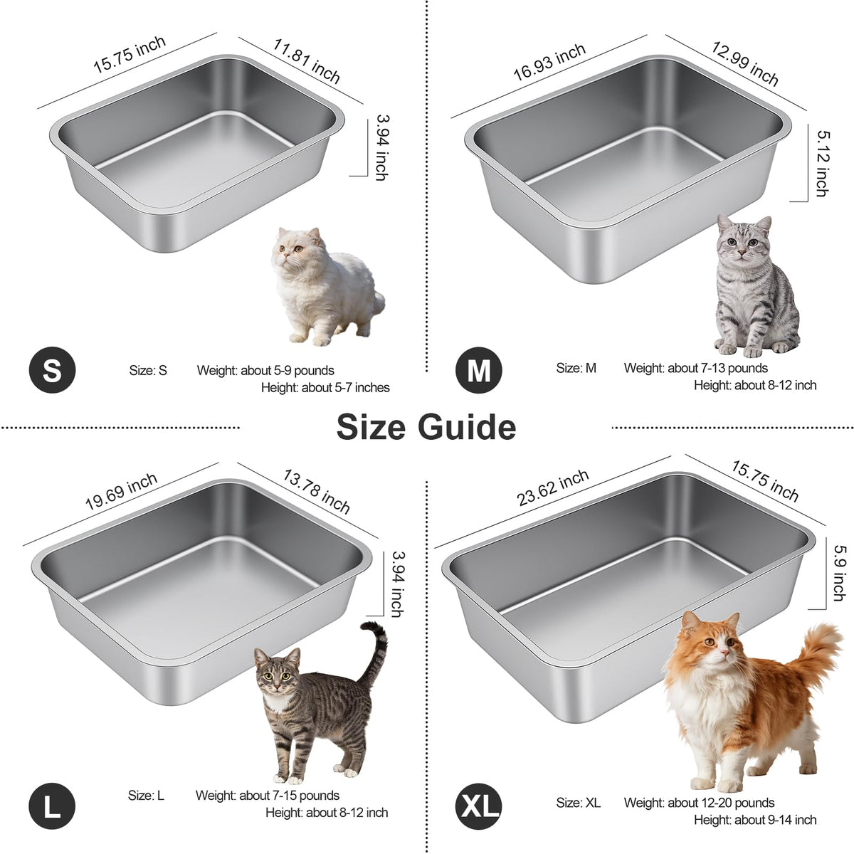 X-Large High Sided Stainless Steel Cat Litter Box O518