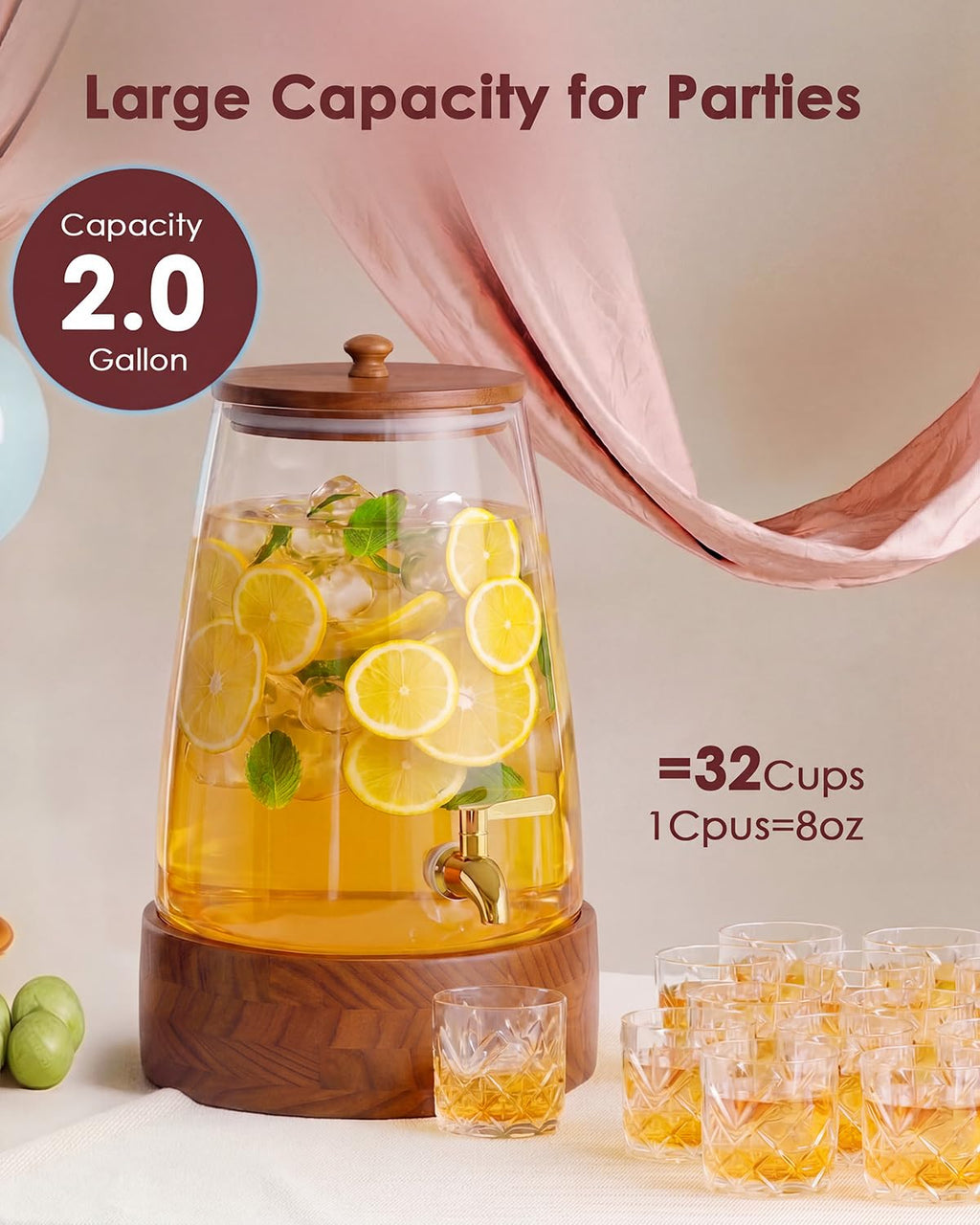 2 Gallon Glass Drink Dispenser with Spigot S25444
